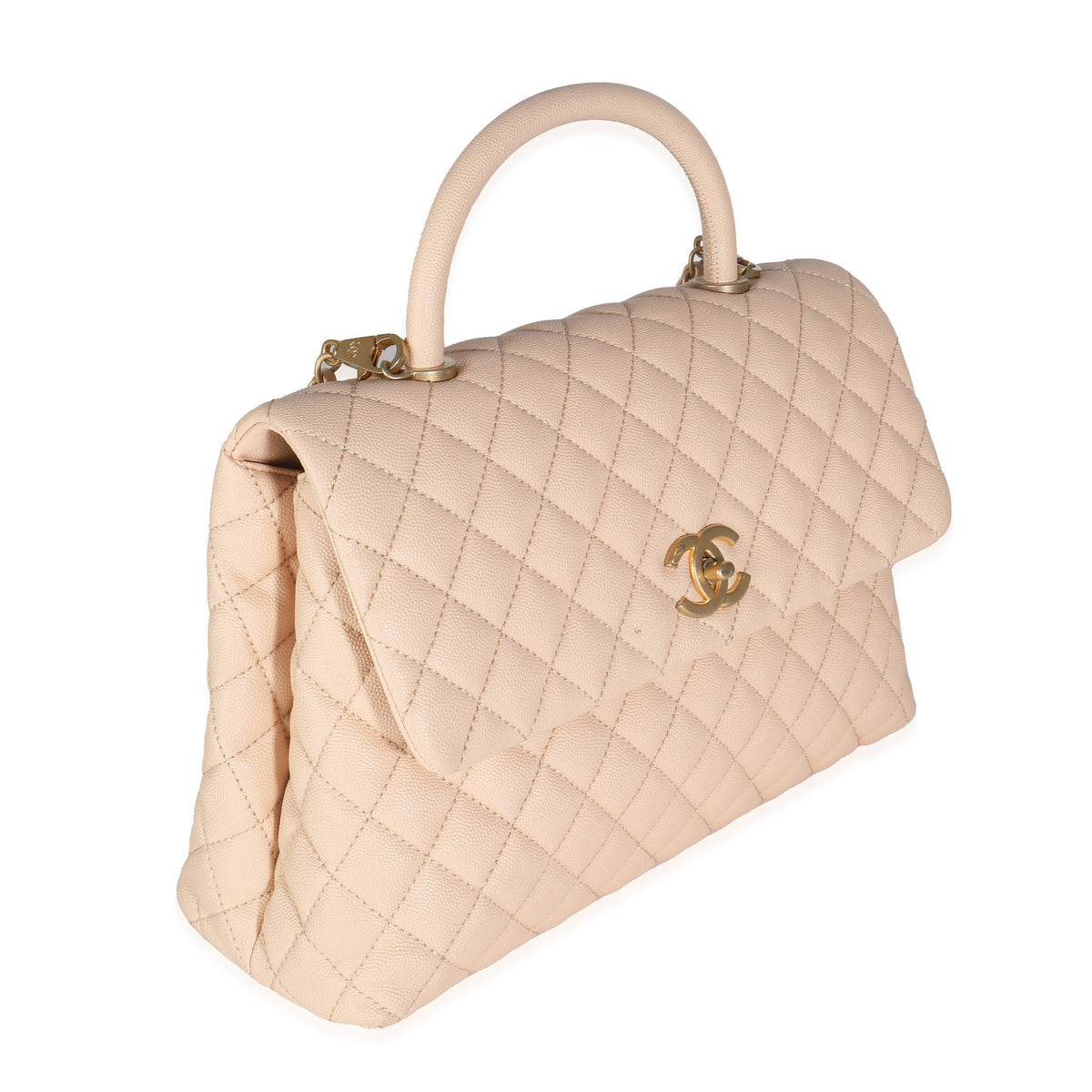 Chanel Beige Quilted Caviar Medium Coco Top Handle Handbag
