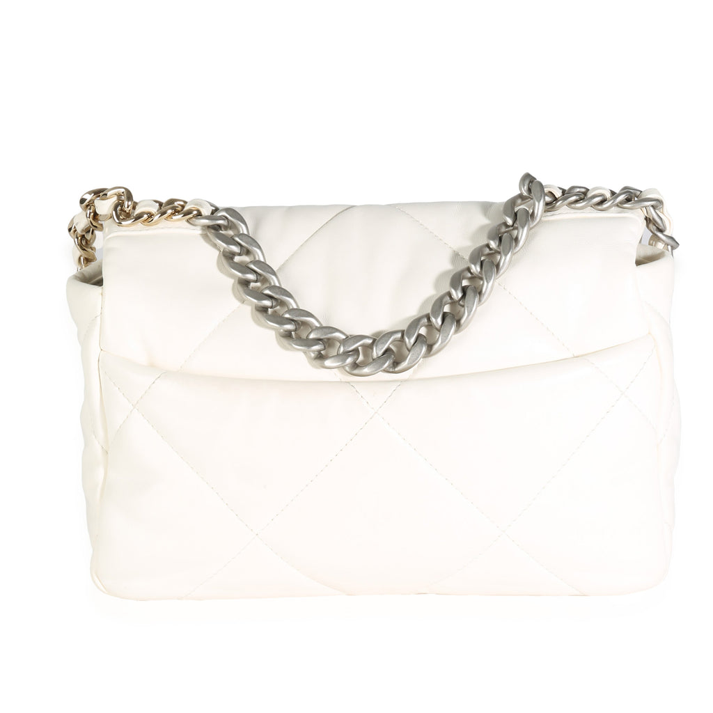 Chanel White Quilted Lambskin Small  19 Flap Bag Handbag bv