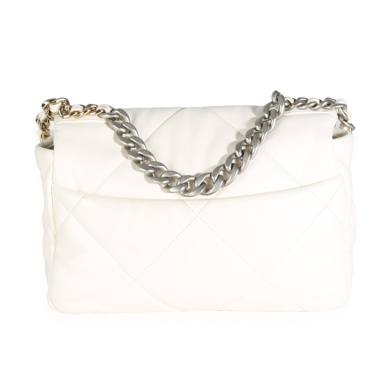 Chanel White Quilted Lambskin Small  19 Flap Bag Handbag bv