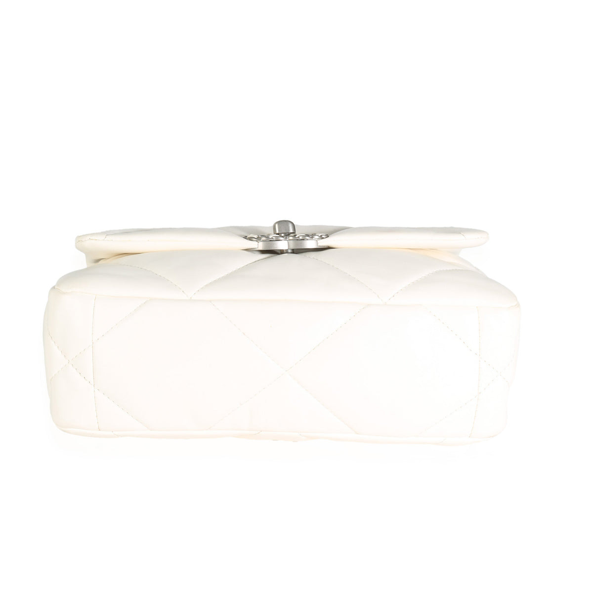 Chanel White Quilted Lambskin Small  19 Flap Bag Handbag stamp