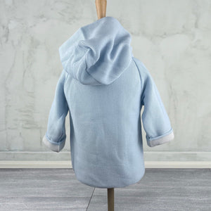 Cotton Seedstitch Double Breasted Jacket in Blue & Cream