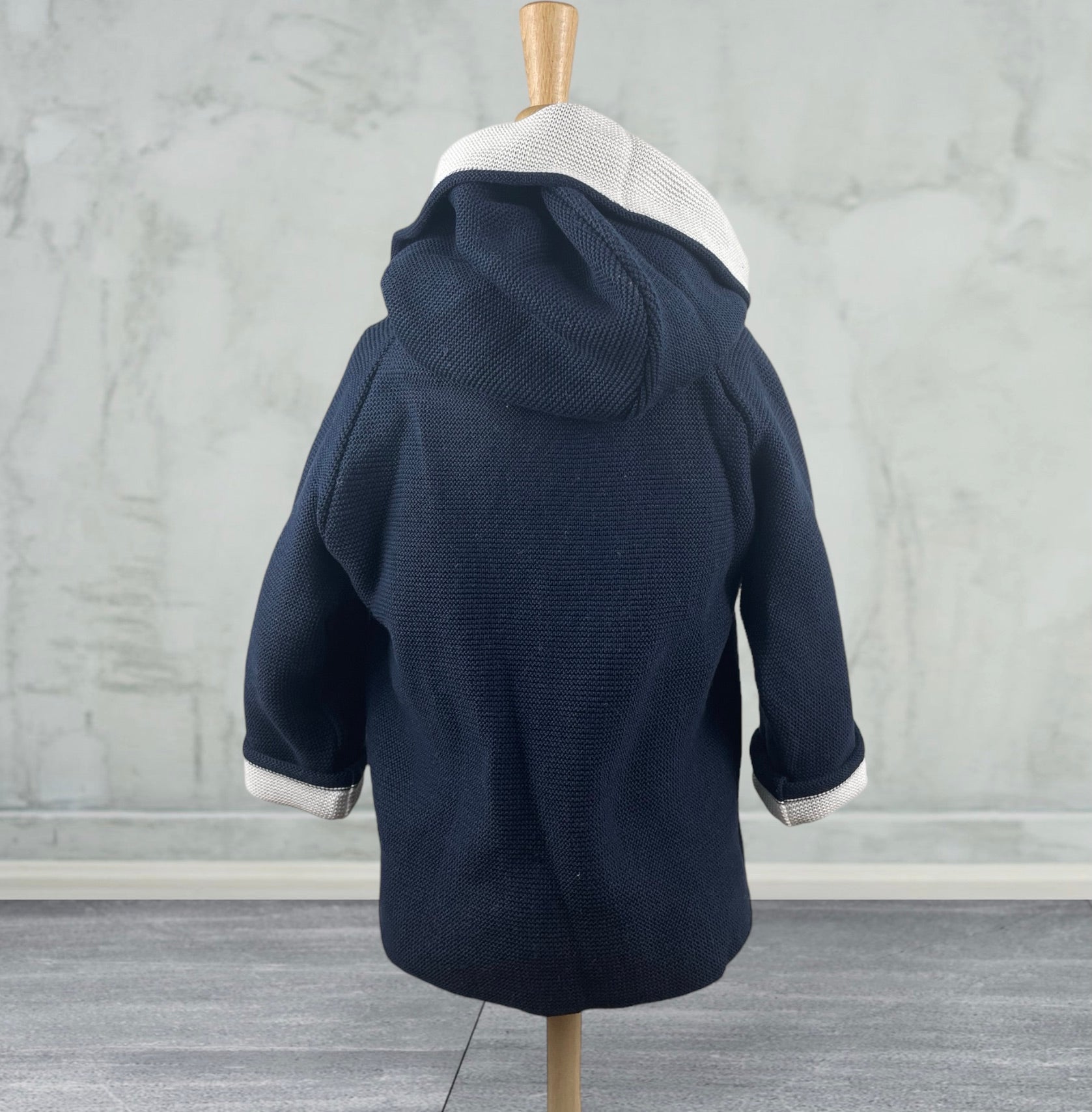 Cotton Seedstitch Double Breasted Jacket in Navy & Cream