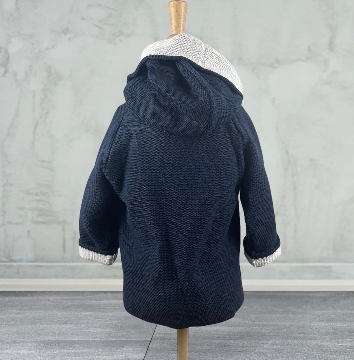 Cotton Seedstitch Double Breasted Jacket in Navy & Cream