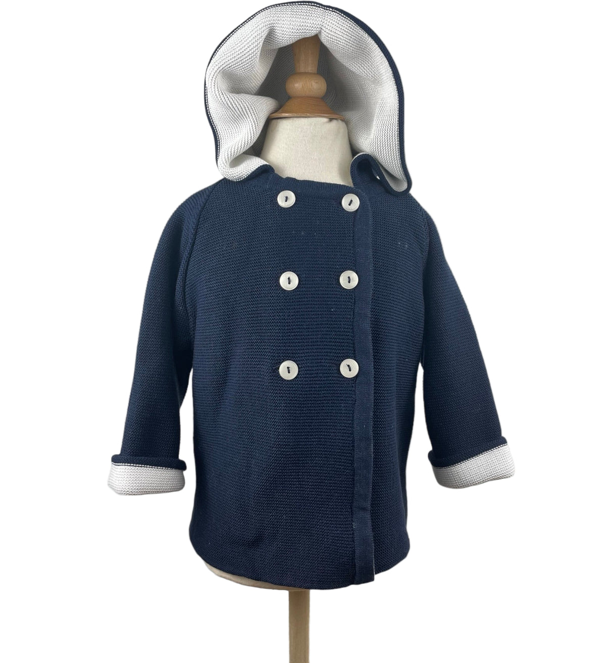 Cotton Seedstitch Double Breasted Jacket in Navy & Cream