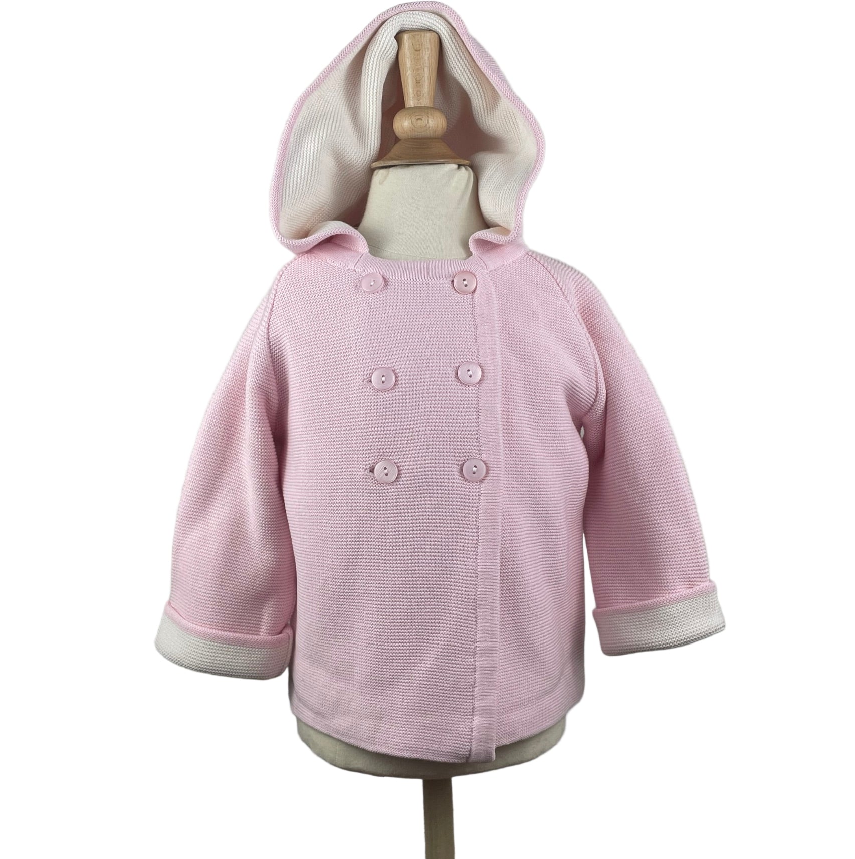 Cotton Seedstitch Double Breasted Jacket in Pink & Cream