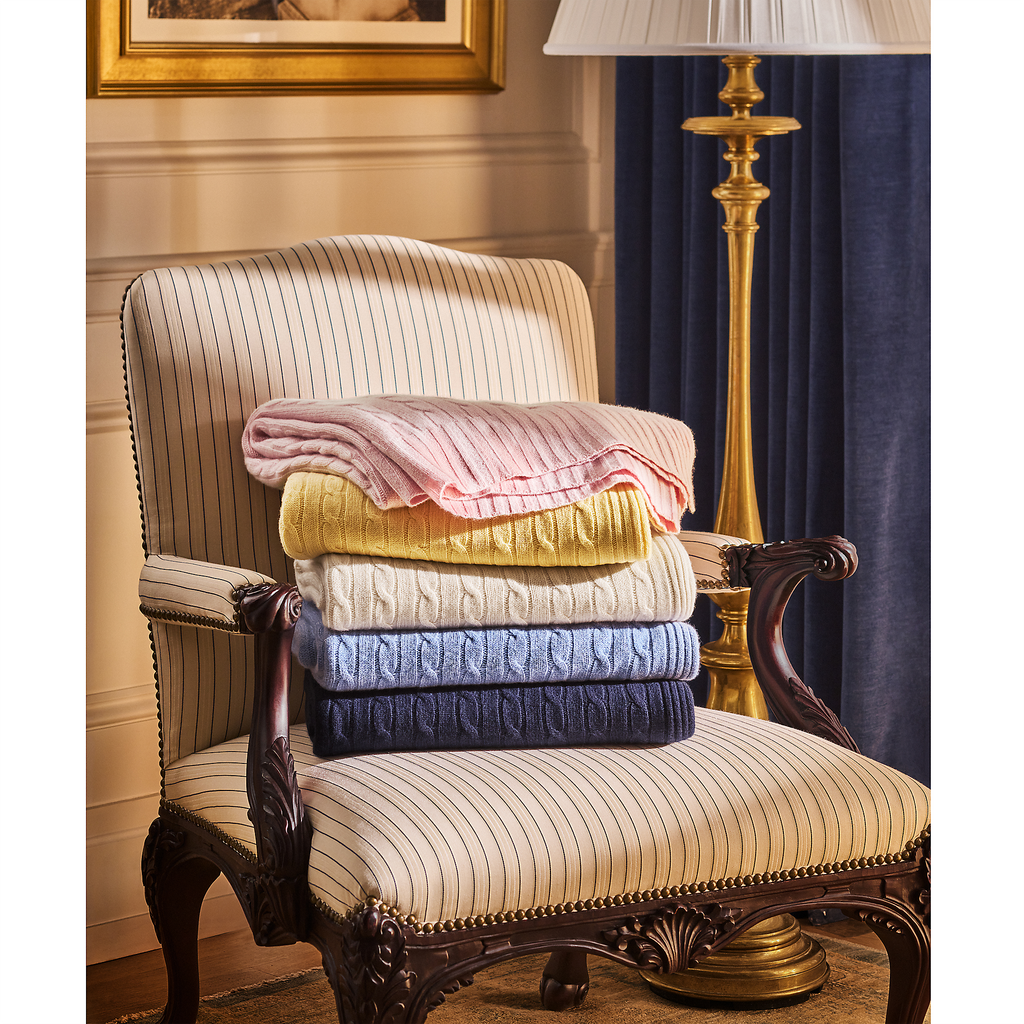 Cable Cashmere Throw in Brushed Chamois
