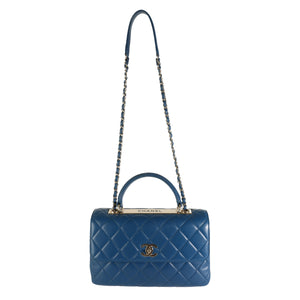 Chanel Navy Quilted Lambskin Medium Trendy Top Handle Bag