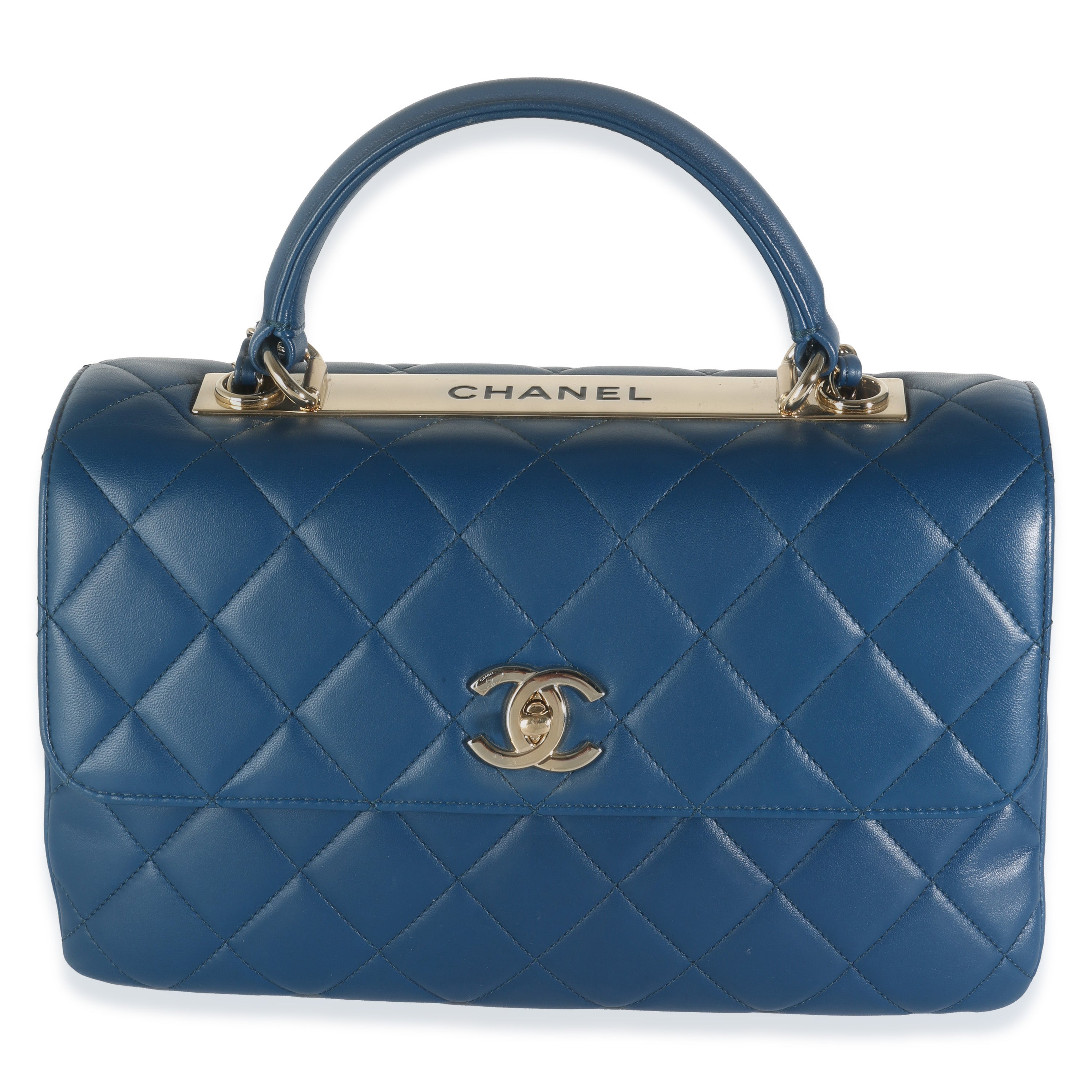 Chanel Navy Quilted Lambskin Medium Trendy Top Handle Bag