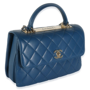 Chanel Navy Quilted Lambskin Medium Trendy Top Handle Bag
