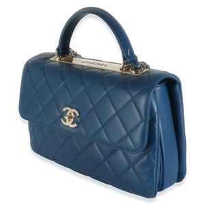 Chanel Navy Quilted Lambskin Medium Trendy Top Handle Bag