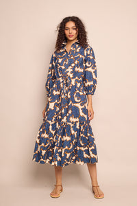 Hutton Dress in Mystic Flora Blue