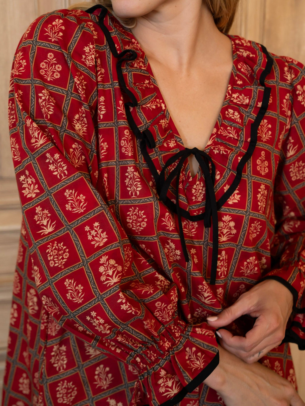 House Dress in Crimson Bloom