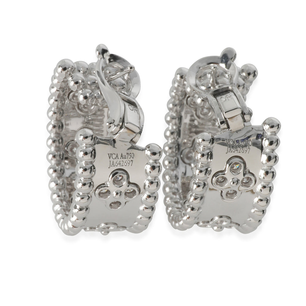 Van Cleef & Arpels White Gold Diamond Perlee Clovers Hoop Earrings bv