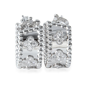Van Cleef & Arpels White Gold Diamond Perlee Clovers Hoop Earrings fv