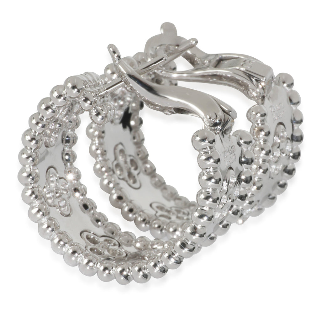 Van Cleef & Arpels White Gold Diamond Perlee Clovers Hoop Earrings sv