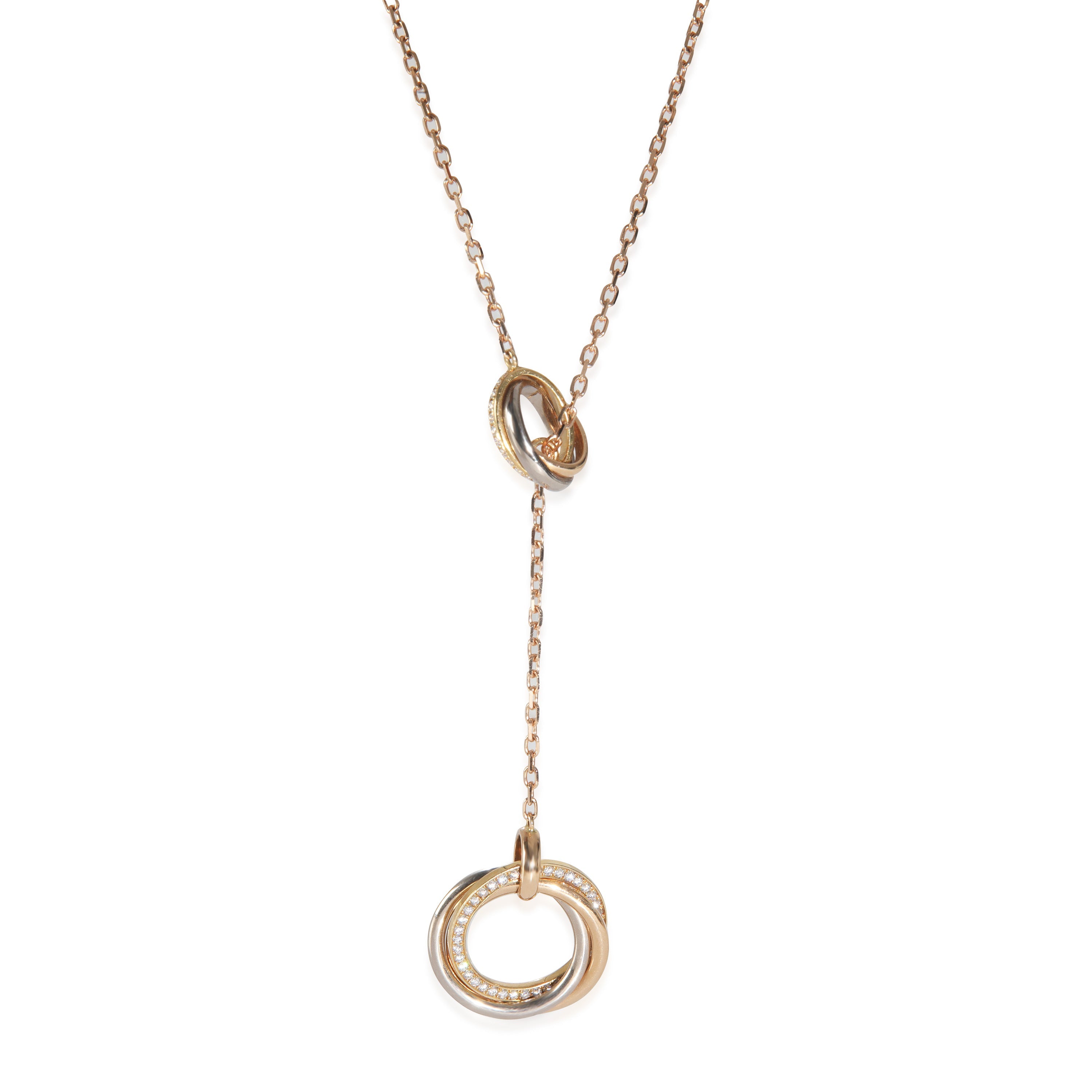 Cartier 3 Tone Gold Diamond Trinity Lariat Necklace fv