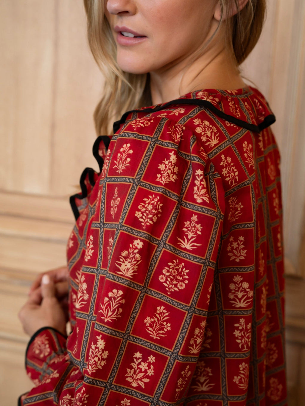 House Dress in Crimson Bloom
