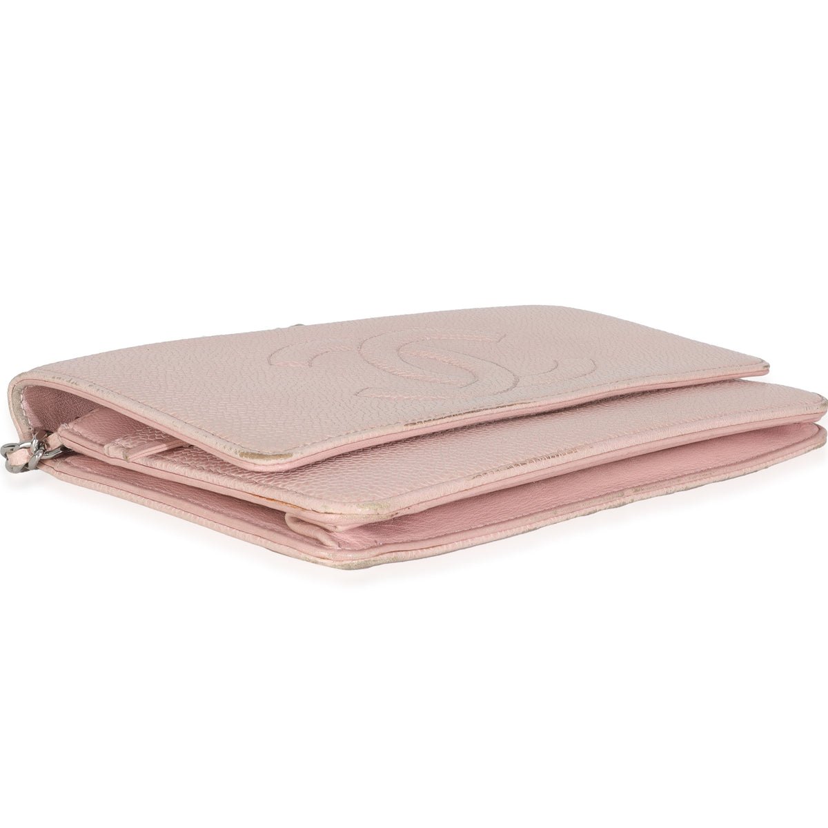 Chanel Pink Quilted Caviar Timeless CC Classic Wallet On Chain