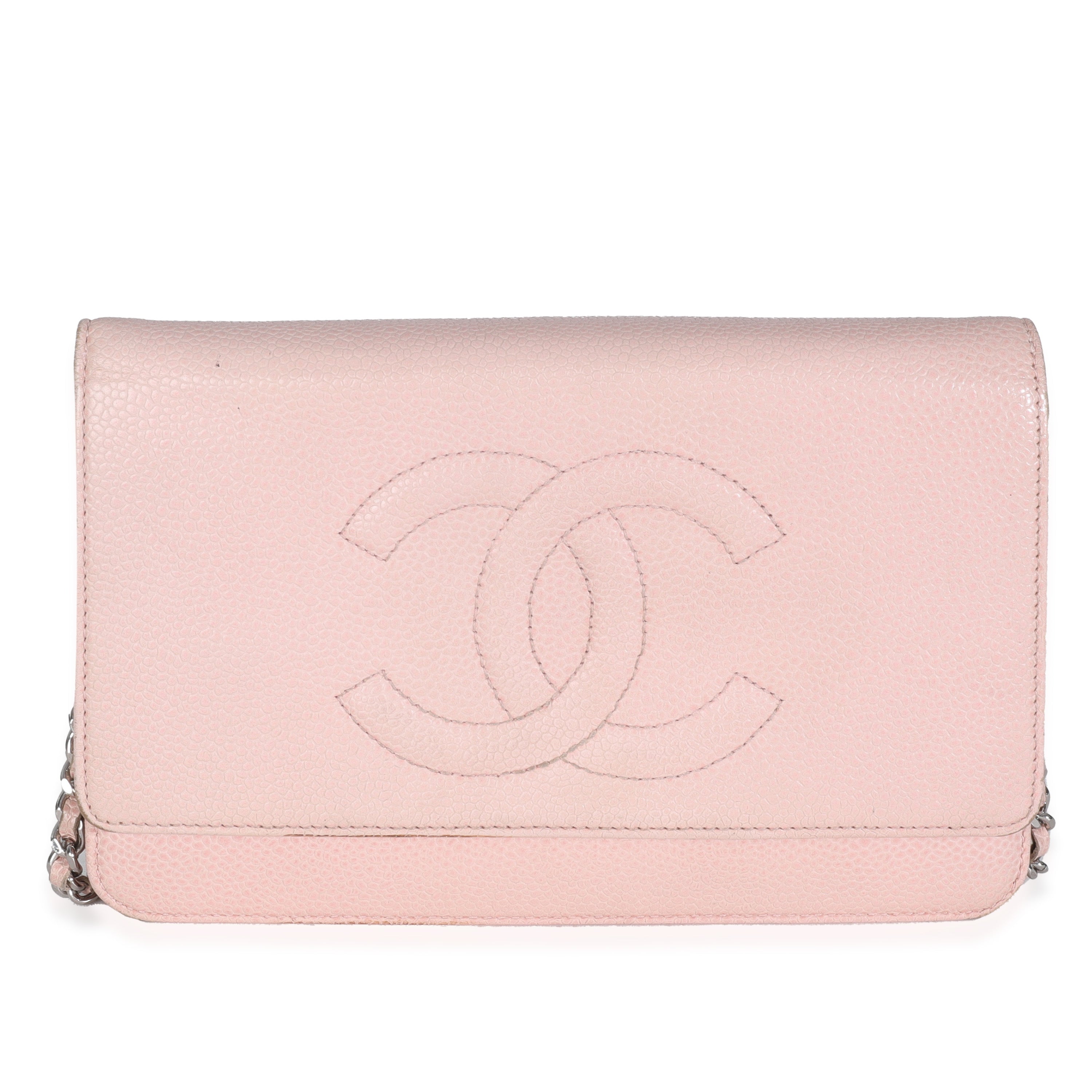 Chanel Pink Quilted Caviar Timeless CC Classic Wallet On Chain