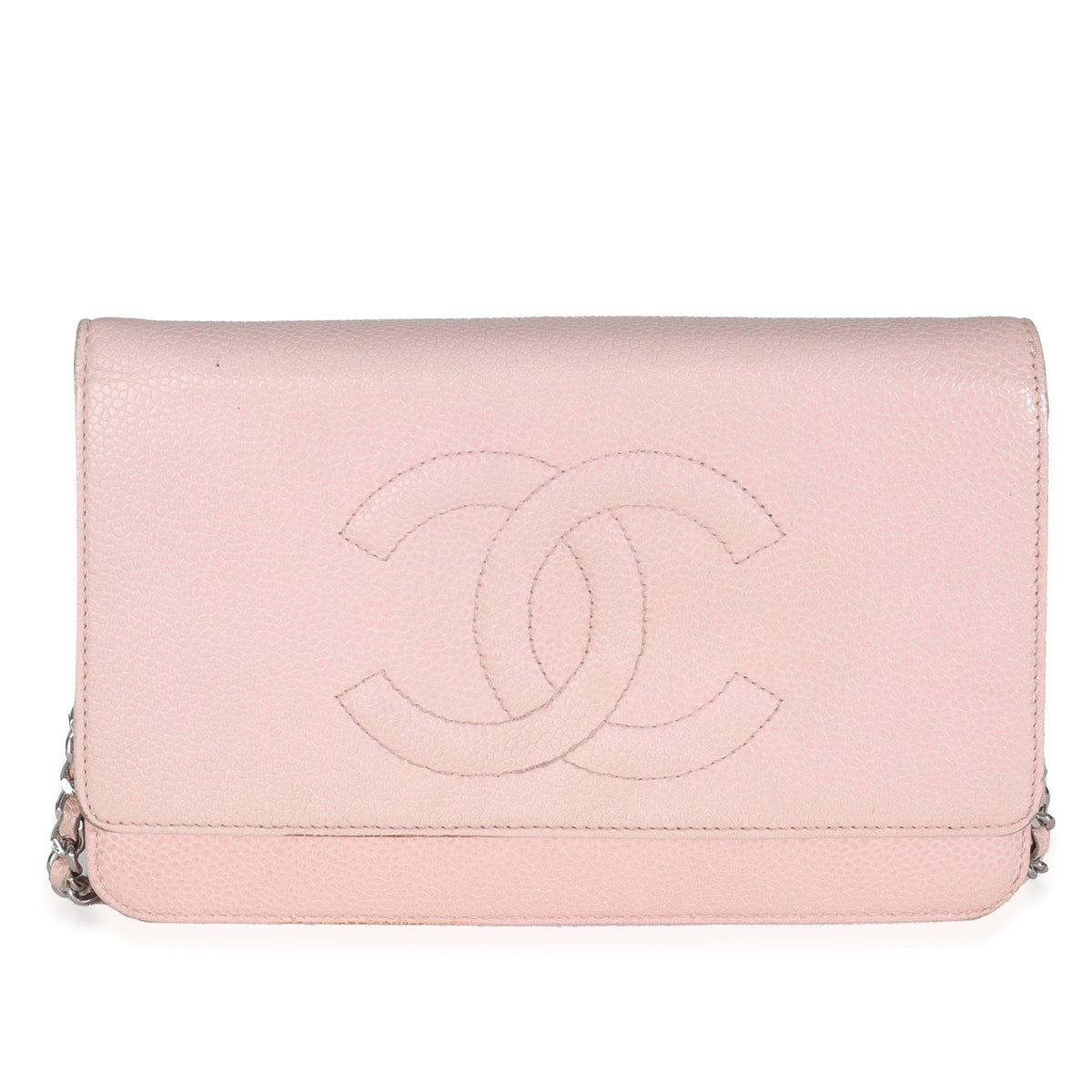 Chanel Pink Quilted Caviar Timeless CC Classic Wallet On Chain