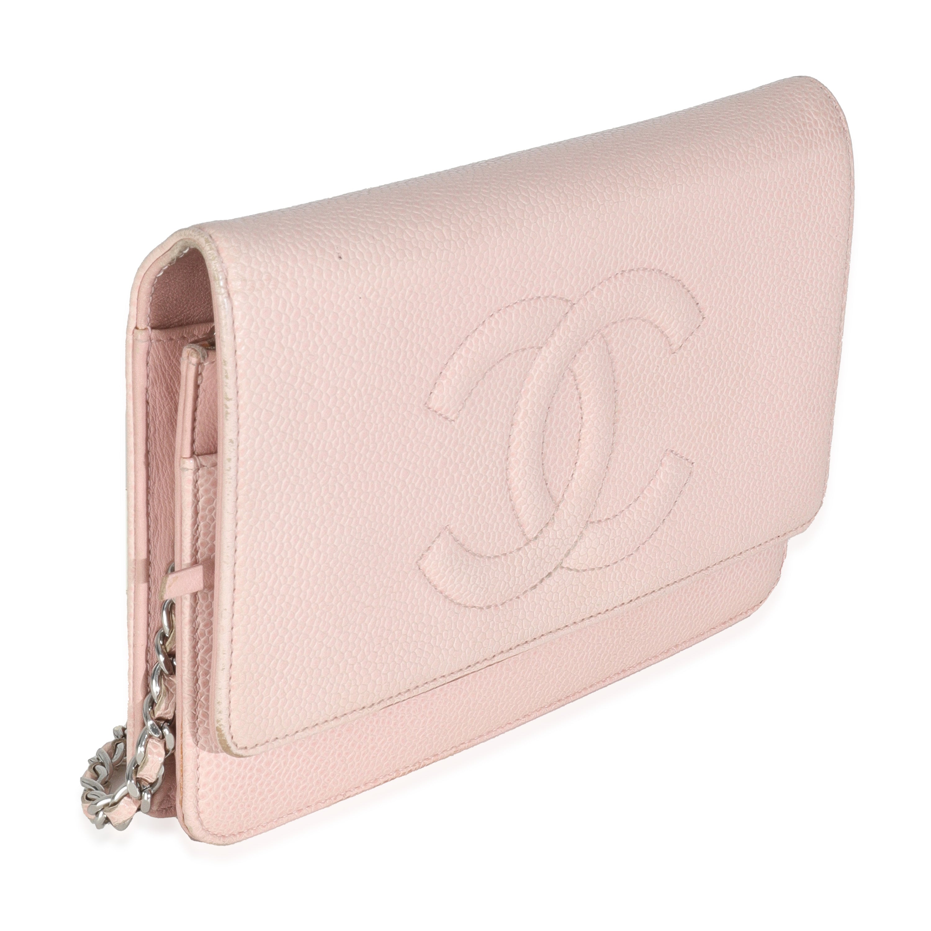 Chanel Pink Quilted Caviar Timeless CC Classic Wallet On Chain