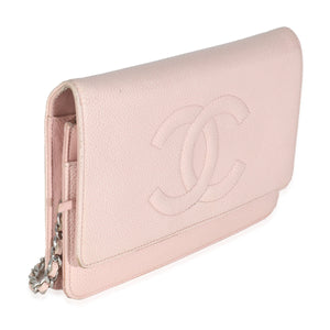 Chanel Pink Quilted Caviar Timeless CC Classic Wallet On Chain