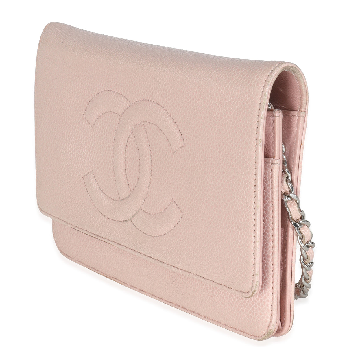 Chanel Pink Quilted Caviar Timeless CC Classic Wallet On Chain