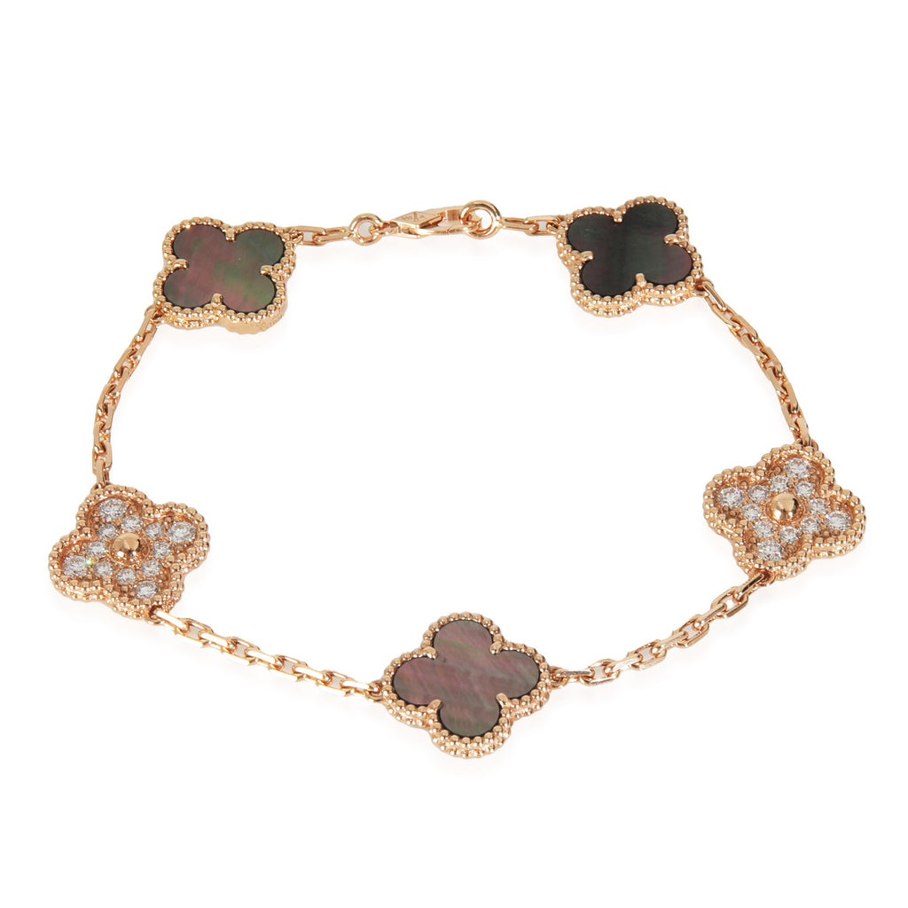 Van Cleef & Arpels Rose Gold Mother Of Pearl & Diamond Alhambra Bracelet fv