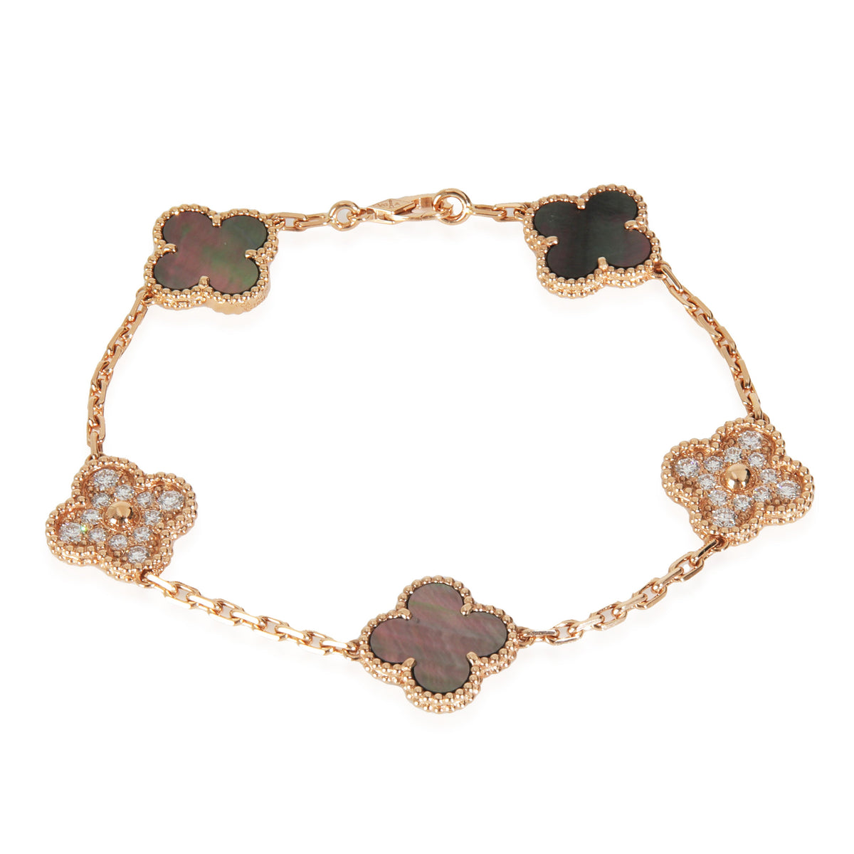 Van Cleef & Arpels Rose Gold Mother Of Pearl & Diamond Alhambra Bracelet fv