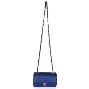 Chanel Navy Quilted Satin Mini Rectangular Classic Flap