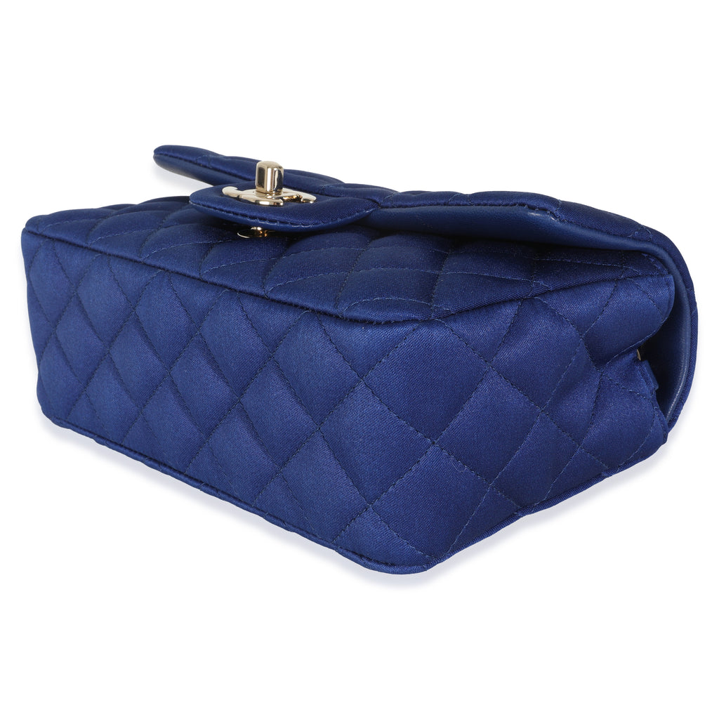 Chanel Navy Quilted Satin Mini Rectangular Classic Flap