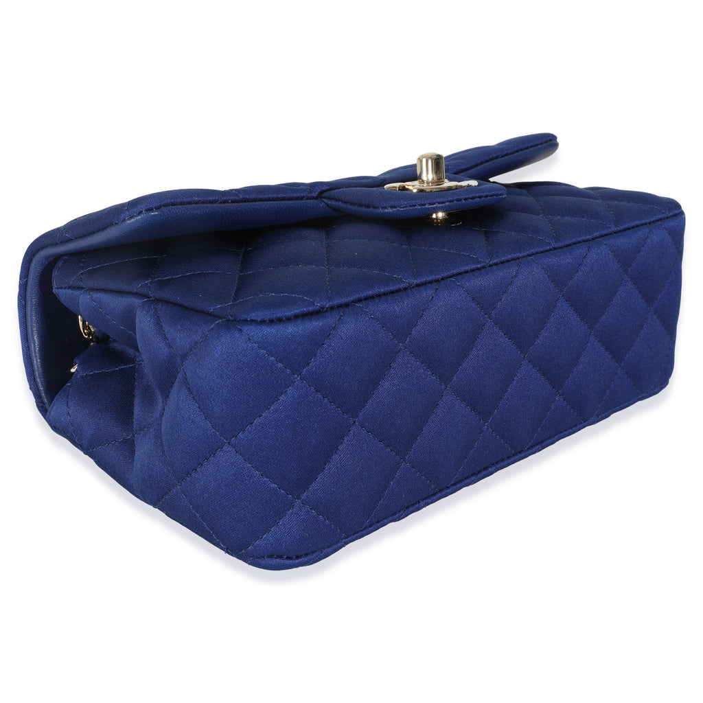 Chanel Navy Quilted Satin Mini Rectangular Classic Flap