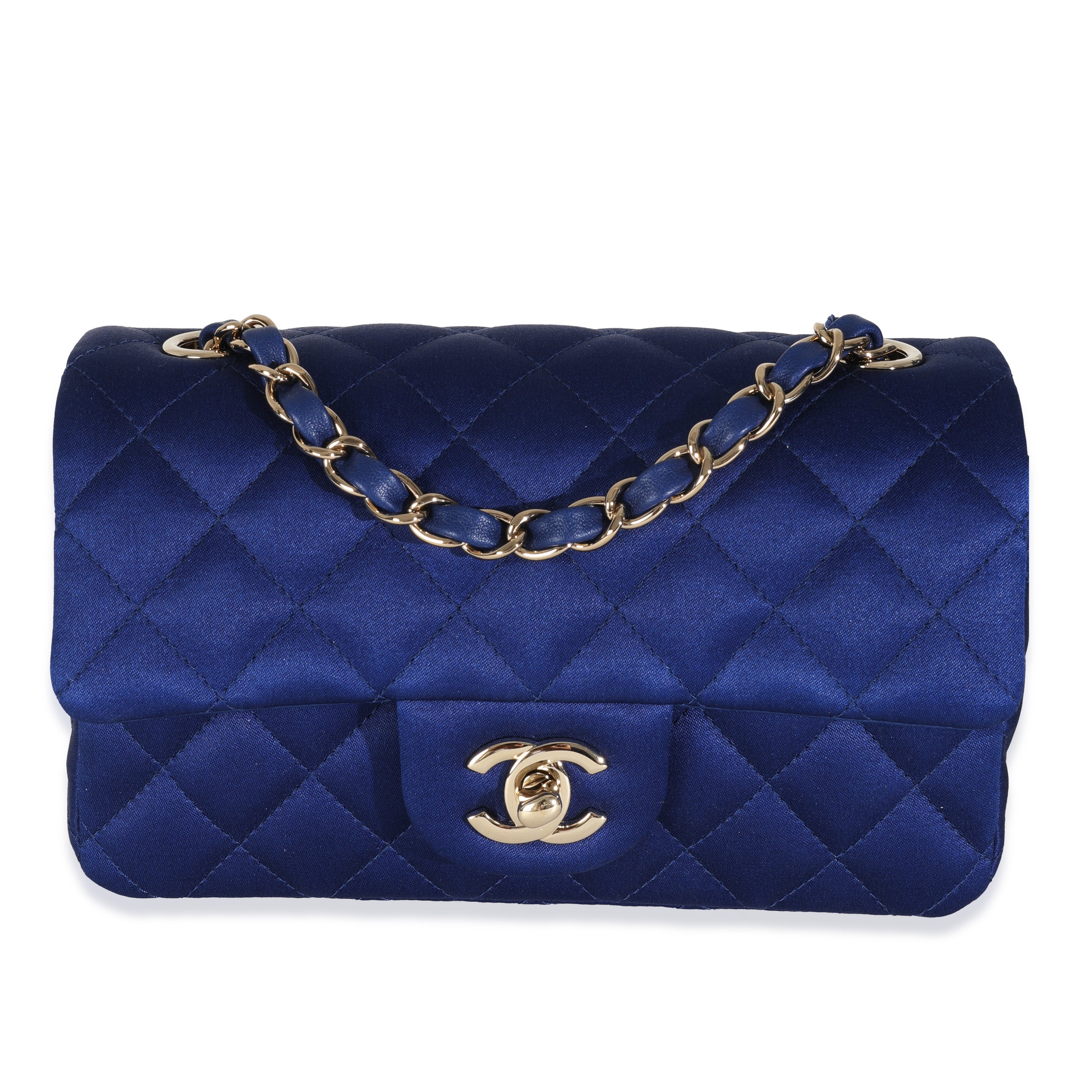 Chanel Navy Quilted Satin Mini Rectangular Classic Flap