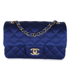 Chanel Navy Quilted Satin Mini Rectangular Classic Flap