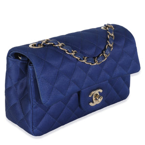 Chanel Navy Quilted Satin Mini Rectangular Classic Flap