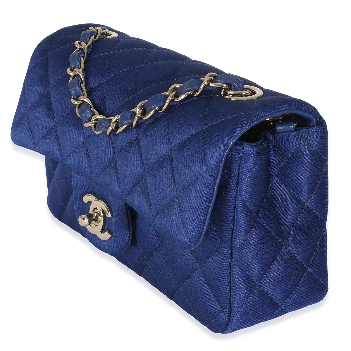 Chanel Navy Quilted Satin Mini Rectangular Classic Flap