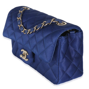 Chanel Navy Quilted Satin Mini Rectangular Classic Flap