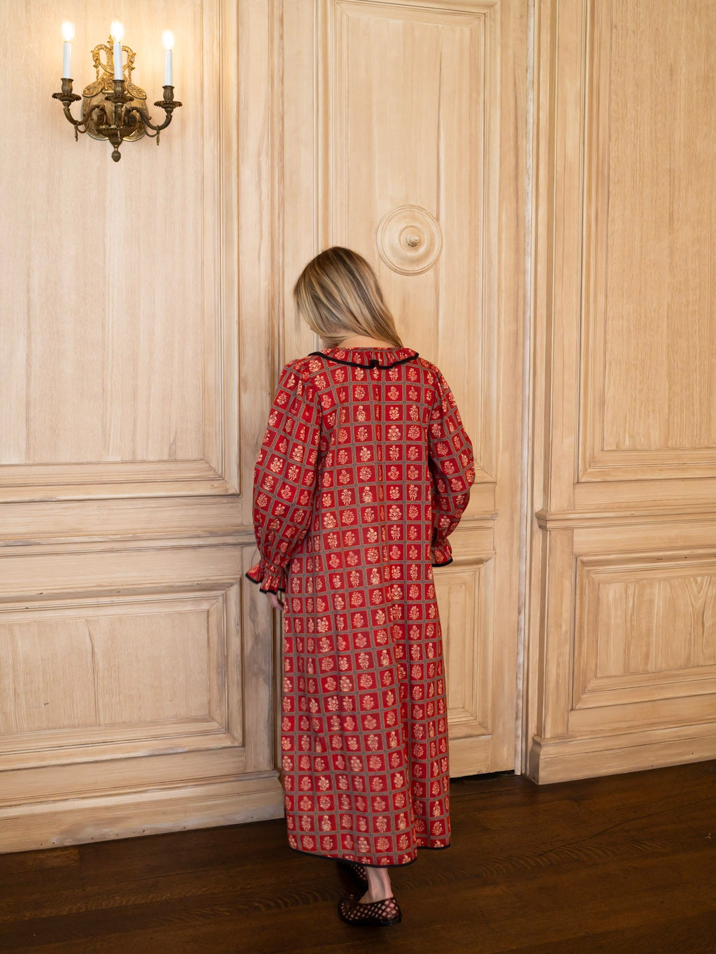 House Dress in Crimson Bloom