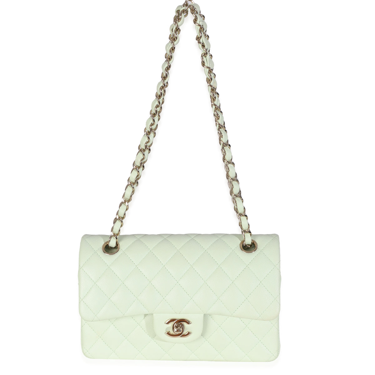 Chanel Light Green Quilted Caviar Small Classic Double Flap Handbag