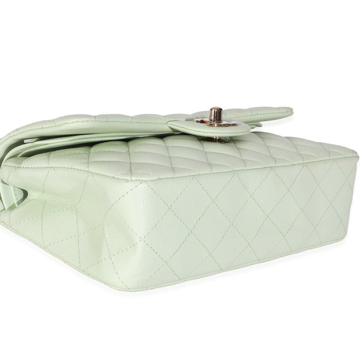 Chanel Light Green Quilted Caviar Small Classic Double Flap Handbag