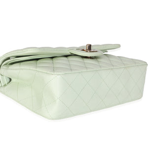 Chanel Light Green Quilted Caviar Small Classic Double Flap Handbag