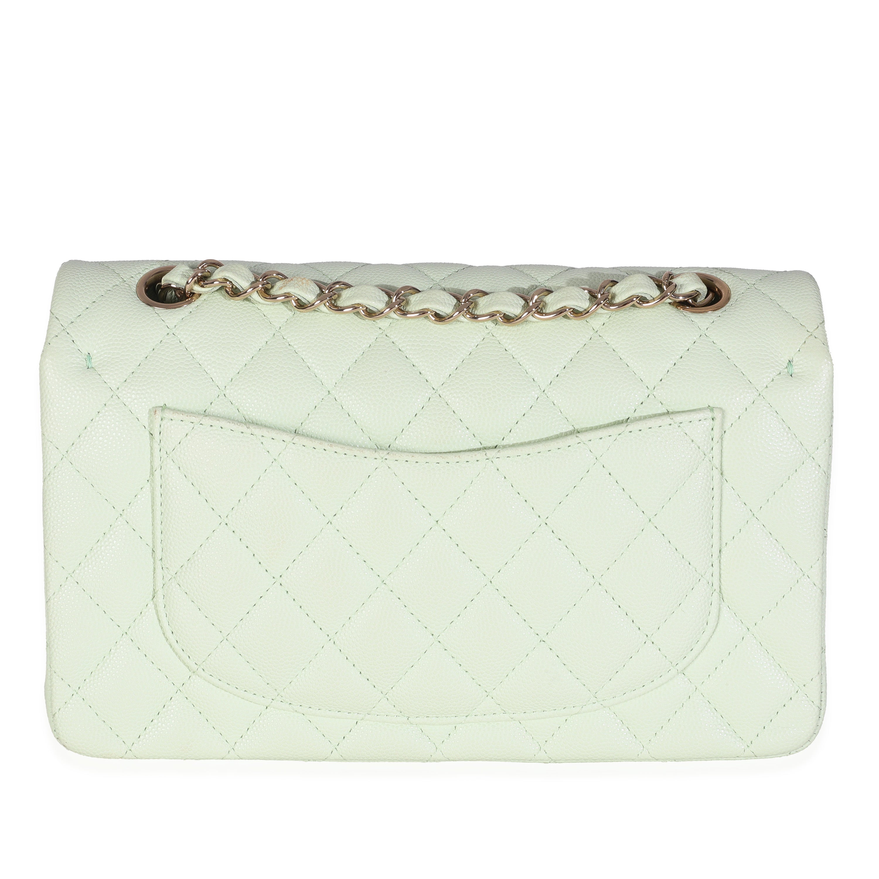 Chanel Light Green Quilted Caviar Small Classic Double Flap Handbag