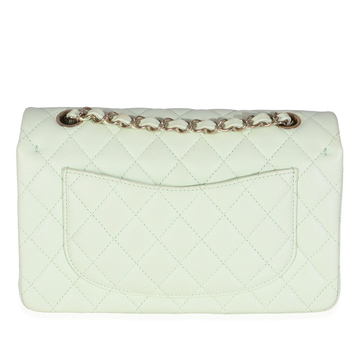Chanel Light Green Quilted Caviar Small Classic Double Flap Handbag