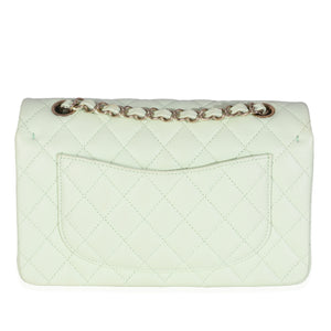 Chanel Light Green Quilted Caviar Small Classic Double Flap Handbag