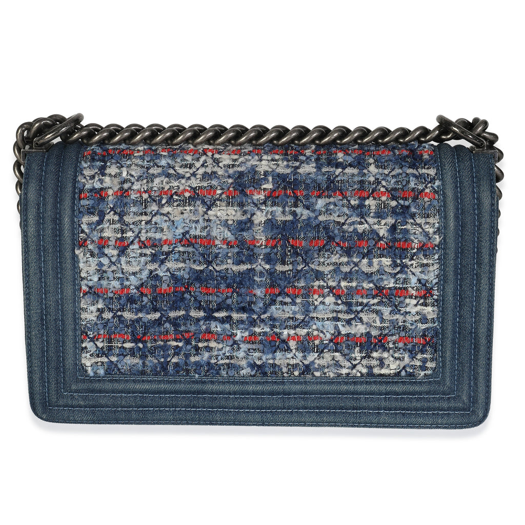 Chanel Blue Multicolor Denim Quilted Tweed Old Medium Boy Bag Handbag bv