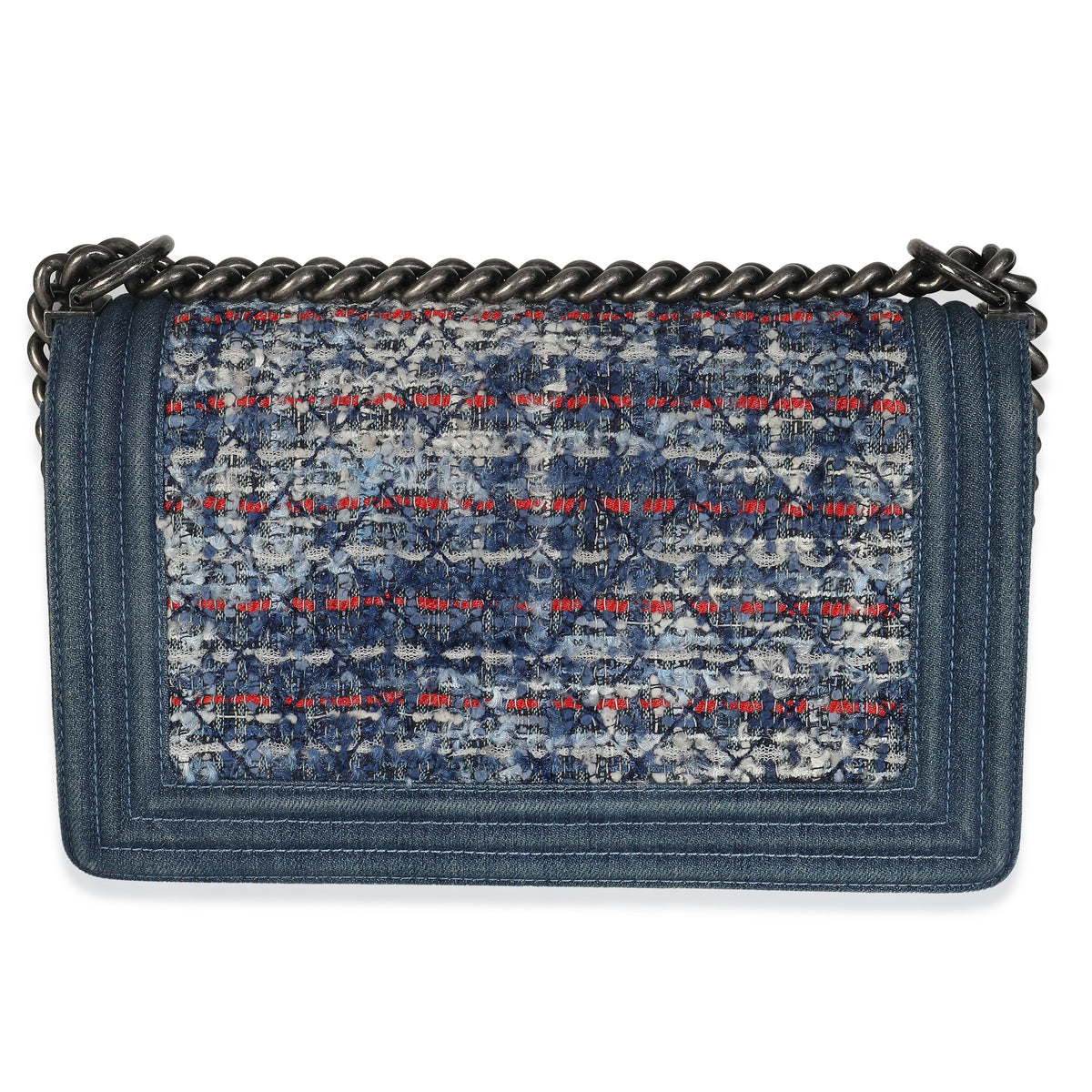 Chanel Blue Multicolor Denim Quilted Tweed Old Medium Boy Bag Handbag bv