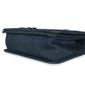 Chanel Blue Multicolor Denim Quilted Tweed Old Medium Boy Bag Handbag clasp
