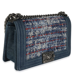 Chanel Blue Multicolor Denim Quilted Tweed Old Medium Boy Bag Handbag pv