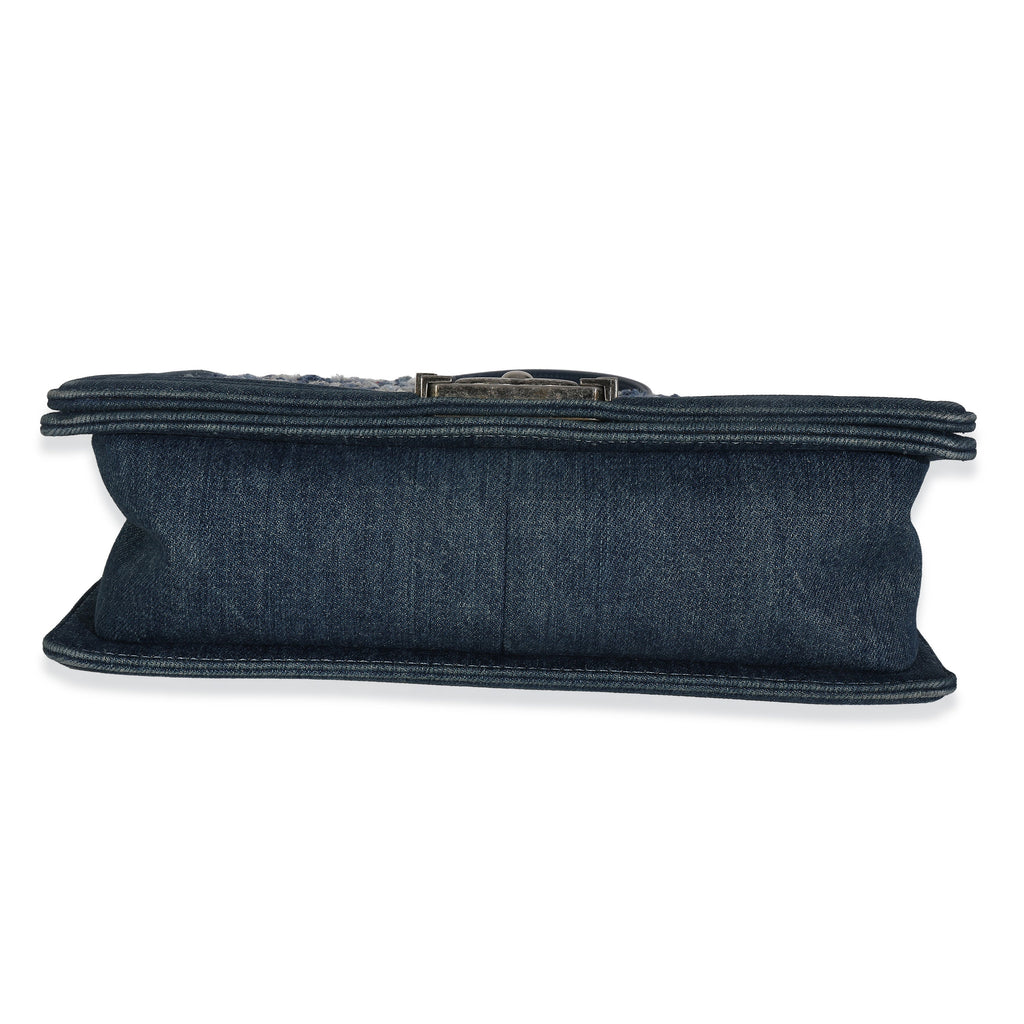 Chanel Blue Multicolor Denim Quilted Tweed Old Medium Boy Bag Handbag stamp