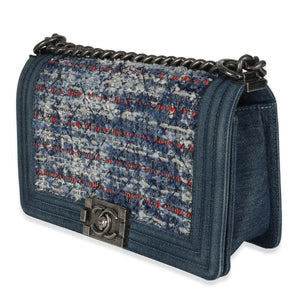Chanel Blue Multicolor Denim Quilted Tweed Old Medium Boy Bag Handbag sv